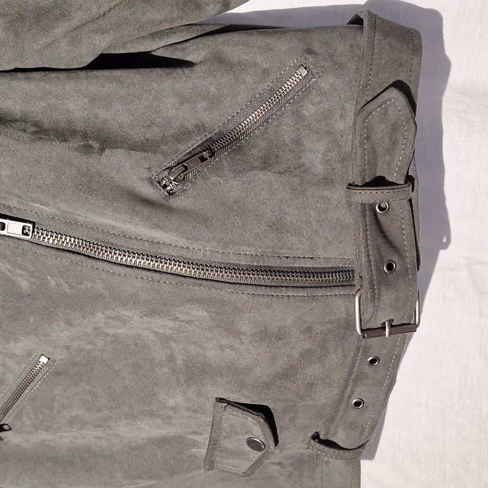 Vintage Bomber Jacket, Faux Suede, Khaki Cropped, Forever 21, Sz 6, NWOT - Picture 7 of 12